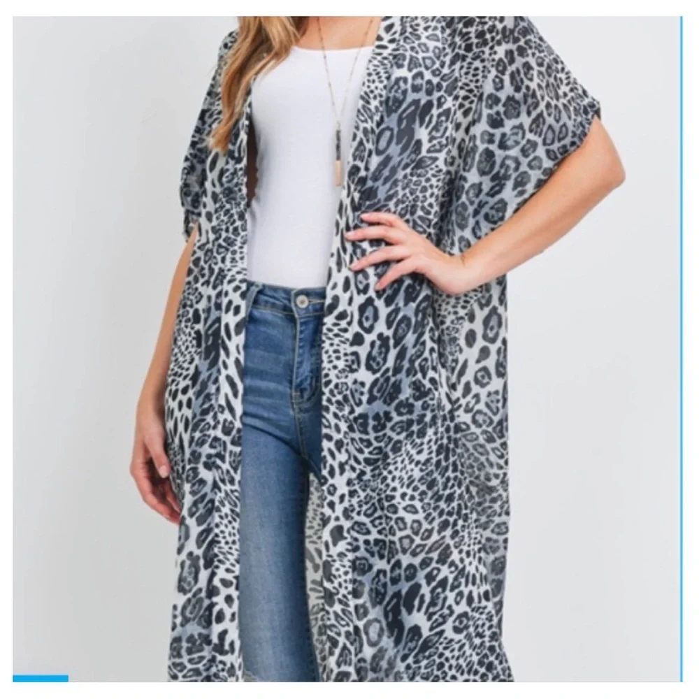 WOW Animal Print Soft Kimono Wrap Swim Coverup Robe Cardigan Sleeves OSF… - Picture 7 of 7